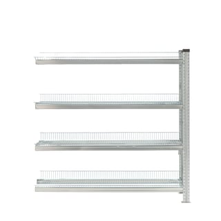 Regalsystem TRANSFORM, Erweiterungsmodul mit 4 Gitterböden, 1576 x 1200 x 400 mm, verzinkt