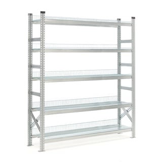 Regalsystem TRANSFORM, Basismodul mit 5 Gitterböden, 1972 x 1200 x 400 mm, verzinkt