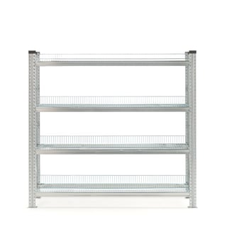 Regalsystem TRANSFORM, Basismodul mit 4 Gitterböden, 1576 x 1275 x 400 mm, verzinkt