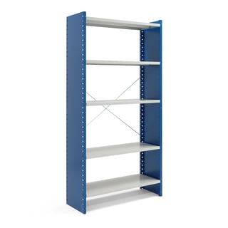 Shelving MIX, basic unit, 2100x1060x400 mm, closed end frame, blue, grey