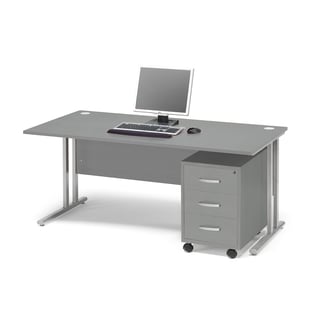 Komplektas: Stalas FLEXUS 1600x800 mm, spintelė su 3 stalčiais, pilkas laminatas