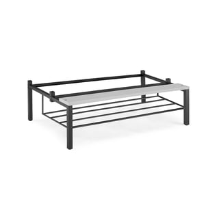 Bench seat with shoe rack for lockers, W 900 mm, grey laminate