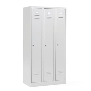 Clothes locker CAMPUS, 3 modules, 3 doors, 1800x900x500 mm, light grey