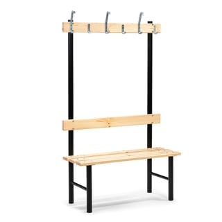 Single bench STADIUM with hook rail, 1000x400x1600 mm, 6 hooks