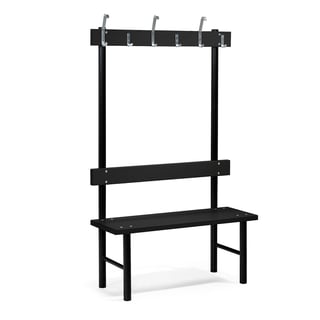 Enkele bank STADIUM + kapstok, 6 haken, 1000 x 400 x 1600 mm, zwart