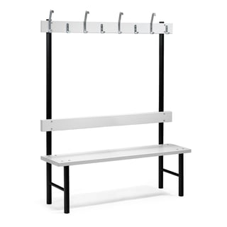 Single bench STADIUM + hook rail, 8 hooks, 1500x400x1600 mm, grey