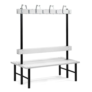 Double bench STADIUM + hook rail, 8 hooks, 1500x780x1600 mm, grey