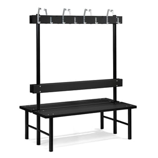 Double bench STADIUM + hook rail, 8 hooks, 1500x780x1600 mm, black