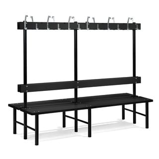 Dubbele bank STADIUM + kapstok, 12 haken, 2000 x 780 x 1600 mm, zwart