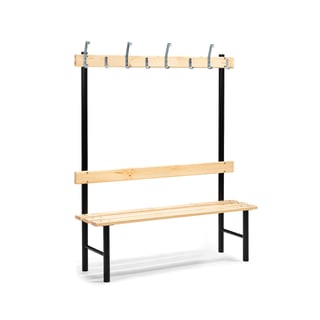 Enkele bank STADIUM met kapstok, 1500 x 400 x 1600 mm, 8 haken
