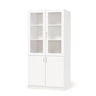 Lagerschrank THEO aus Holz, mit Halbglastüren, 1000x470x2100 mm, weiß