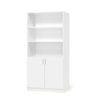 Materialskap THEO med 2 dører og åpne hyller, H2100 B1000 D470 mm, hvit