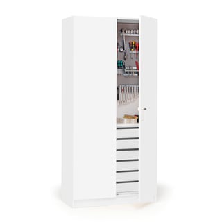 Įrankių spinta THEO su 12 stalčių, 2100x1000x470mm,  baltas laminatas