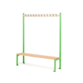 Bench + hook rail ELITE, 12 hooks, 1500x400x1800 mm, green