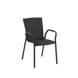 Složiva kafe stolica VIENNA, sa rukonaslonima, aluminijum, crni ratan