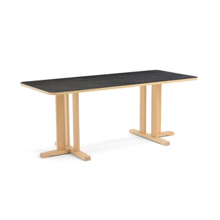 Table KUPOL, rectangular, 1800x800x720 mm, dark grey linoleum, birch