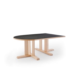Table KUPOL, half oval, 1400x800x500 mm, dark grey linoleum, birch