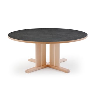 Table KUPOL, round, Ø1300x600 mm, dark grey linoleum, birch