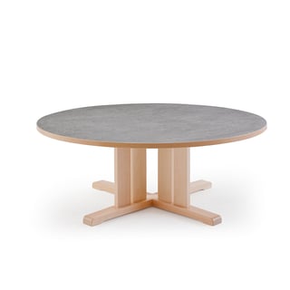 Pöytä KUPOL, Ø1200x500 mm, harmaa linoleumi, koivu