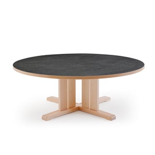 Table KUPOL, round, Ø1300x500 mm, dark grey linoleum, birch