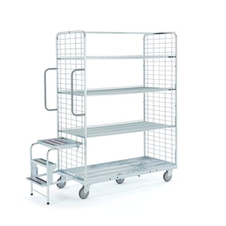 Plukvogn PICKUP, komplet med hylder og stige, 1380x660 mm