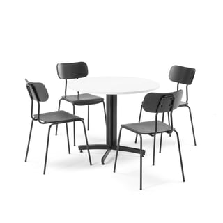 Kantinenmöbel Set SANNA &RENO, Tisch Ø 900 mm und 4 Stühle