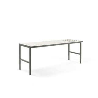 Worktable CARGO with rollers, 2400x750 mm, white top, grey frame