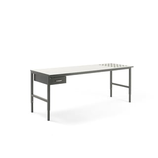 Töölaud Cargo, 2400 x 750 mm, kuulrullikud, 1 sahtliga