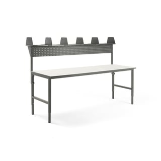 Komplet arbejdsbord Cargo med overhylde og værktøjstavle, 2400x750 mm