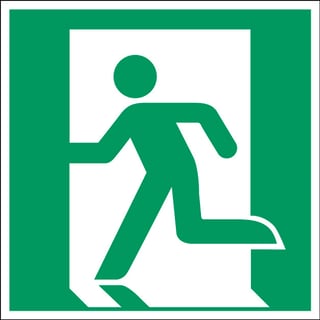 Skilt, Nødudgang venstre, selvklæbende polyester, 200x200 mm