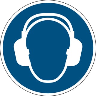 Wear ear protection sign, adhesive polyester, Ø 200 mm