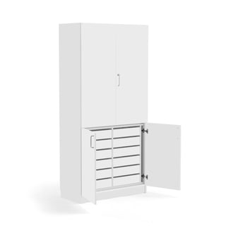 Hoher Lagerschrank aus Holz THEO, 12 Schubladen, weiß