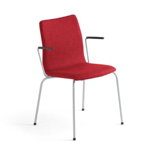 Conference chair OTTAWA with armrests, red fabric, grey