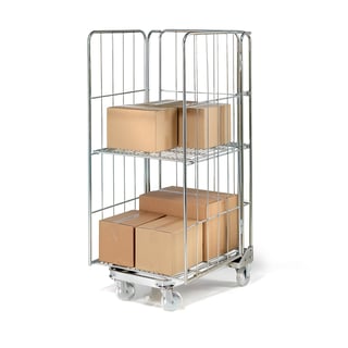 3 sided roll cage trolley TYRRELL, 400 kg load, 825x720x1715 mm