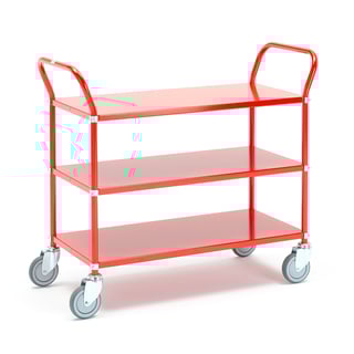 Policový vozík TRANSIT, 3 police, 900x440 mm, červený