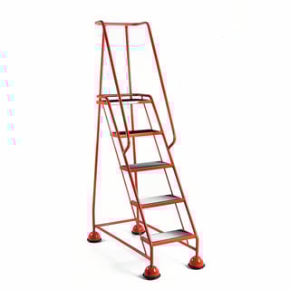 Mobile steps, rubber, 5 treads, H 1270 mm, red
