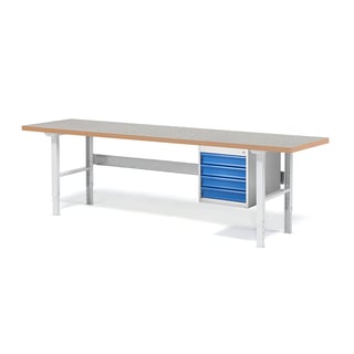 Pakettitarjous SOLID, teollisuuspöytä, 750 kg, 4 vetolaatikkoa, 2500x800 mm, vinyyli