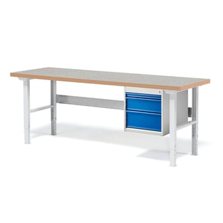 Paket: Arbetsbänk SOLID, 2000x800 mm, vinyl, 3-lådig hurts