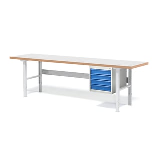 Stół roboczy z wyposażeniem SOLID, 4 szuflady, nośność 750 kg, 2500x800 mm, laminat