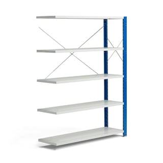 Hyllställ MIX, påbyggnadssektion, 1740x1305x600 mm, blå, ljusgrå hyllplan