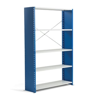 Riiul MIX, põhiosa, 2100 x 1365 x 600 mm, 5 plaati, 150 kg, kinnised otsaraamid, sinine/ hall