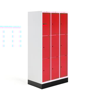 Školská šatňová skrinka ROZ, 3 sekcie, 9 dverí, 1890x900x550 mm, čierna, so soklom