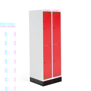 Szafka do szatni ROZ, 2 moduły, 4 drzwi, 1890x600x550 mm, czerwony, z podstawą