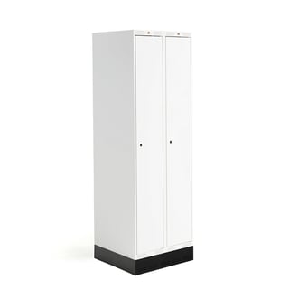 Szafka do szatni ROZ, 2 moduły, 2 drzwi, 1890x600x550 mm, biały, z podstawą