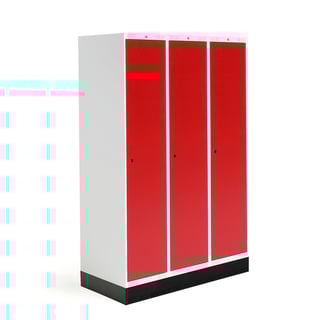 Elevskåp ROZ, 3 sektioner, inkl. sockel, 1890x1200x550 mm, röd