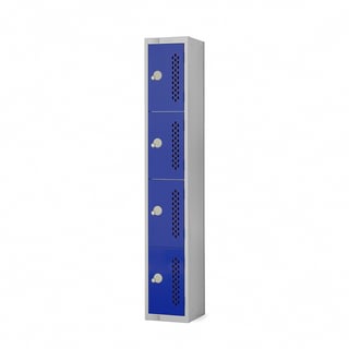 Perforated door locker, 4 door, 1800x300x450 mm, dark blue