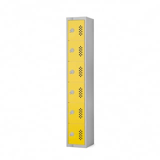 Perforated door locker, 6 door, 1800x300x450 mm, yellow