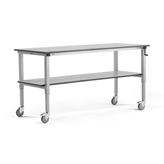 Mobiele werkbank MOTION met onderplank, handmatig, 150 kg, 2000 x 800 mm, grijs