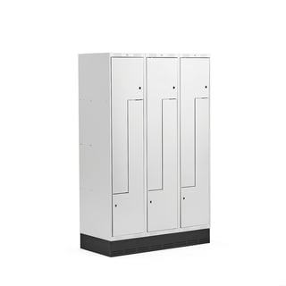 Szafa ubraniowa CLASSIC, typ L, na cokole, 3 moduły, 6 drzwi, 1890x1200x550 mm, szary