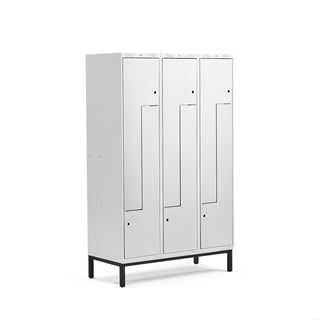 Z-skåp CLASSIC, benstativ, 3 sektioner, 6 fack, 1940x1200x550 mm, grå